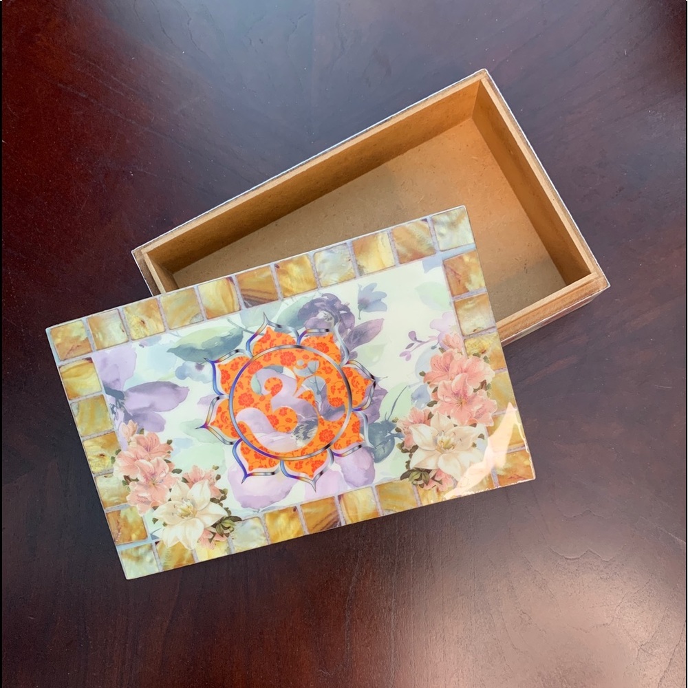 🕉Wooden Laminated Storage Box Ohm Sign NEW